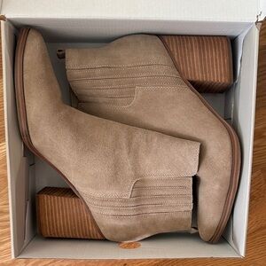 Marc Fisher ‘Alva’ Beige Suede Ankle Booties